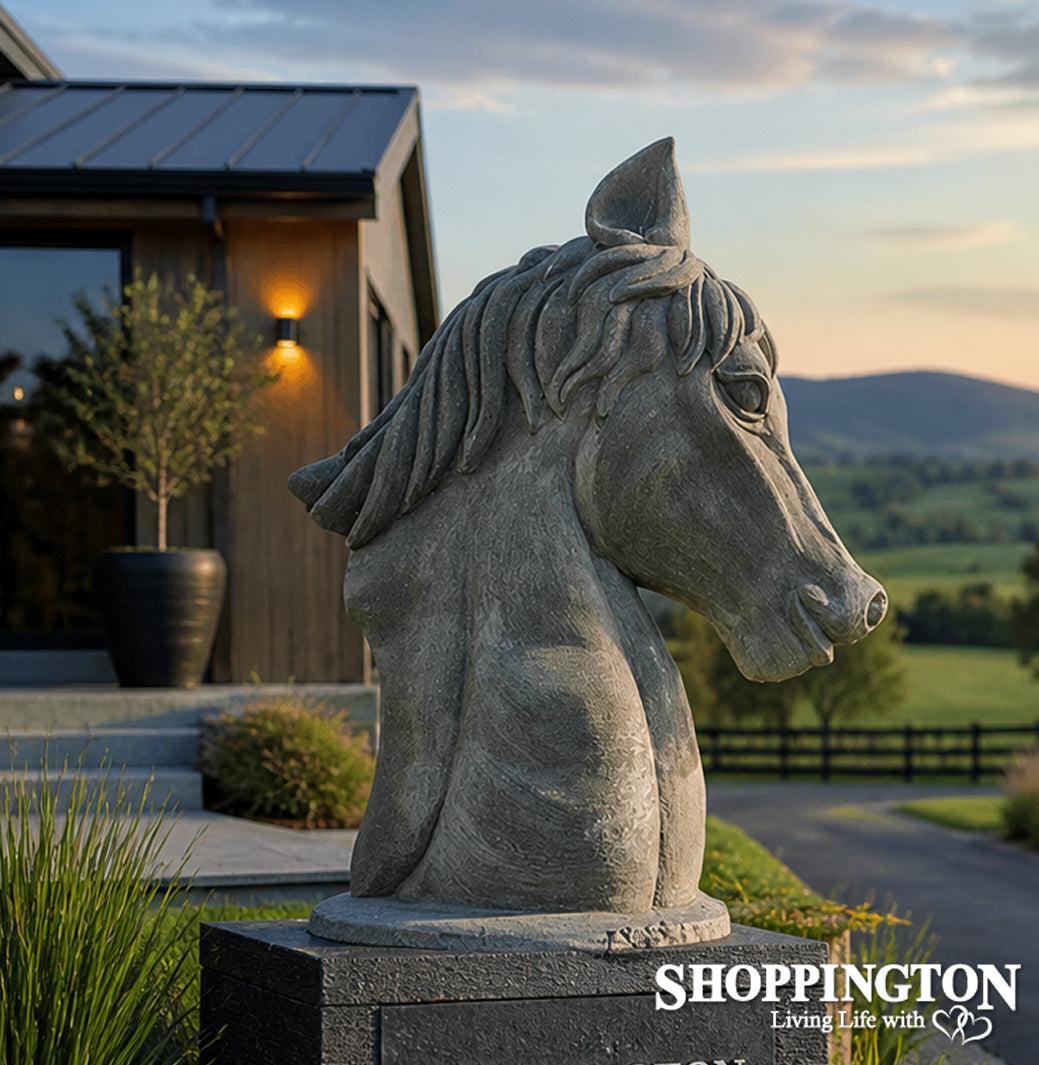 Handcarved Solid Concrete Horse Sculpture