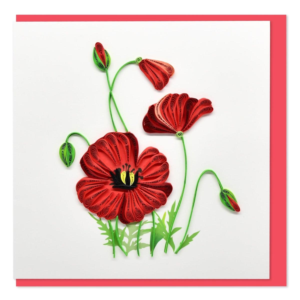 Handmade Gift Card - Quilled Poppies