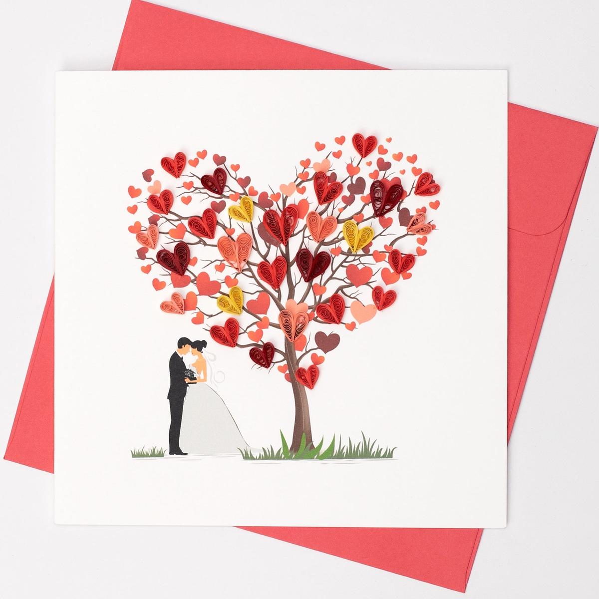 Handmade Gift Card - Quilled Wedding Heart Tree