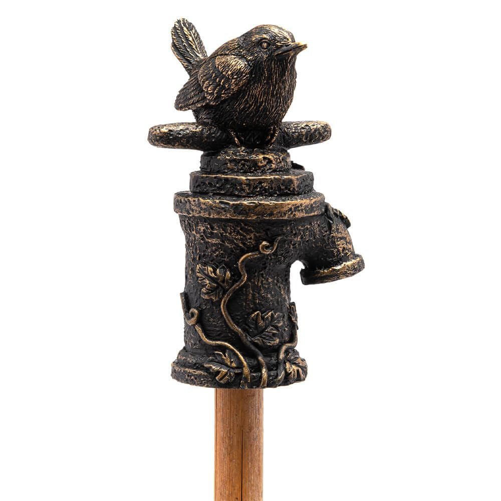 Plant Stake Topper: Antique Bronze Wren On Tap