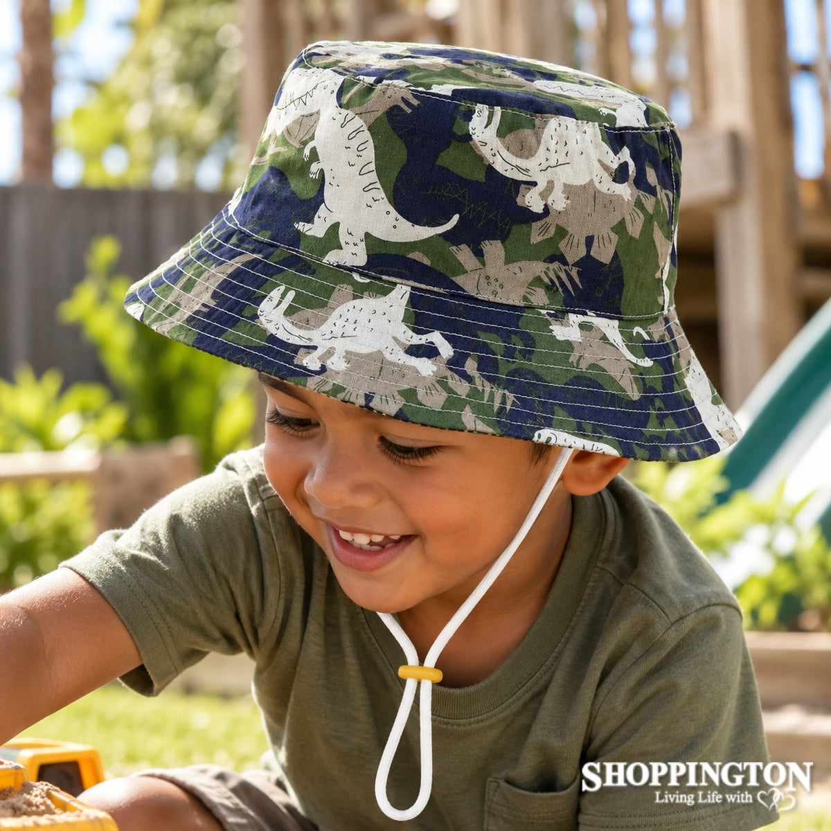 Kids Wide Brim Hat - Camo Dinosaur 50cm