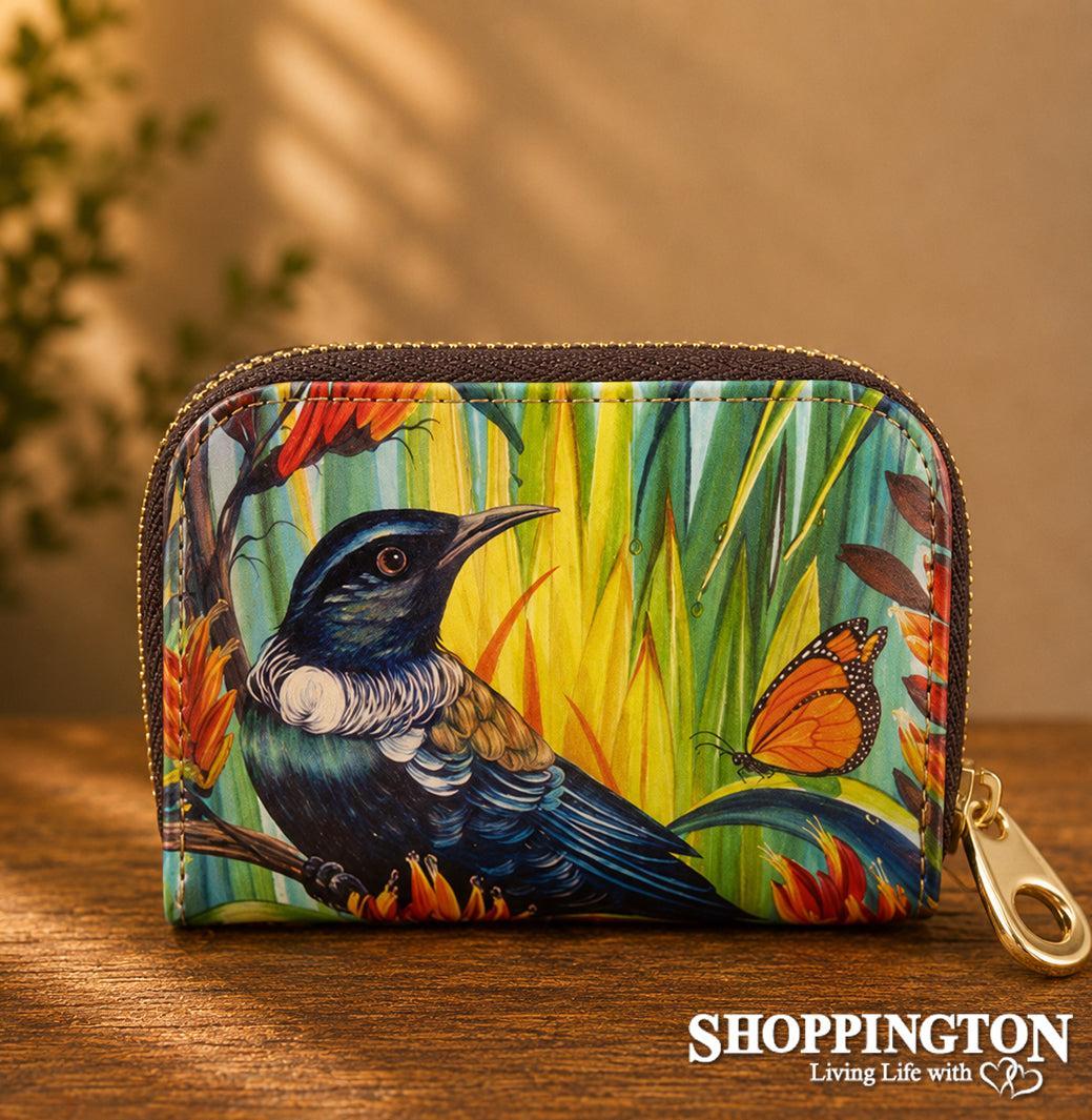 Leather NZ Print Card Wallet ND - Tui - Irene Velman