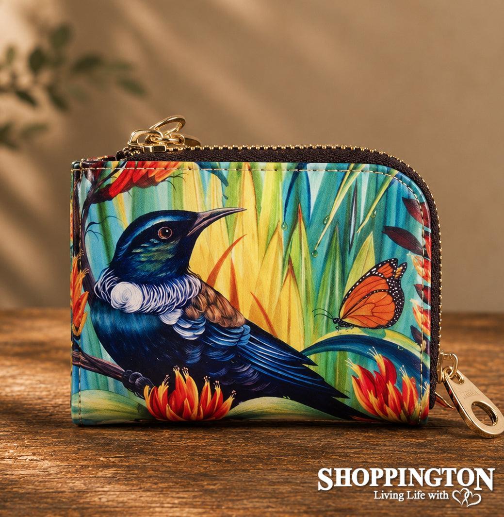 Leather NZ Print Card Wallet - Tui - Irina Velman