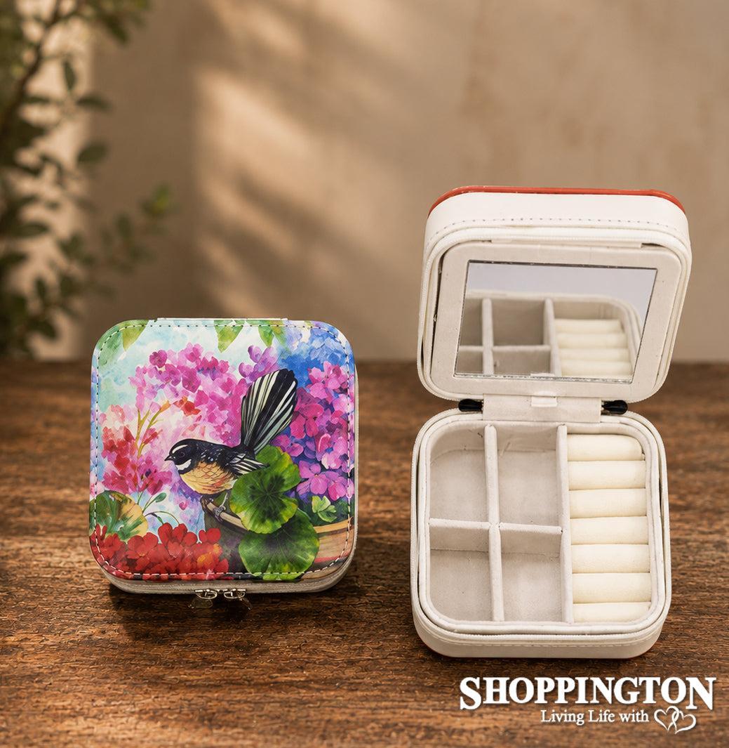 Leather NZ Print Jewellery Box - Fantail Floral