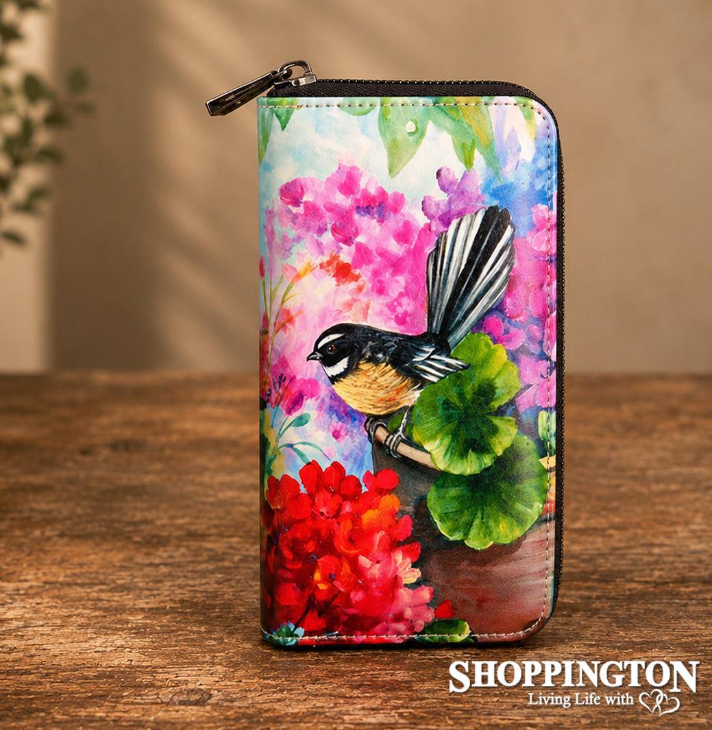 Leather NZ Print Long Wallet - Fantail Pink - Irene Velman