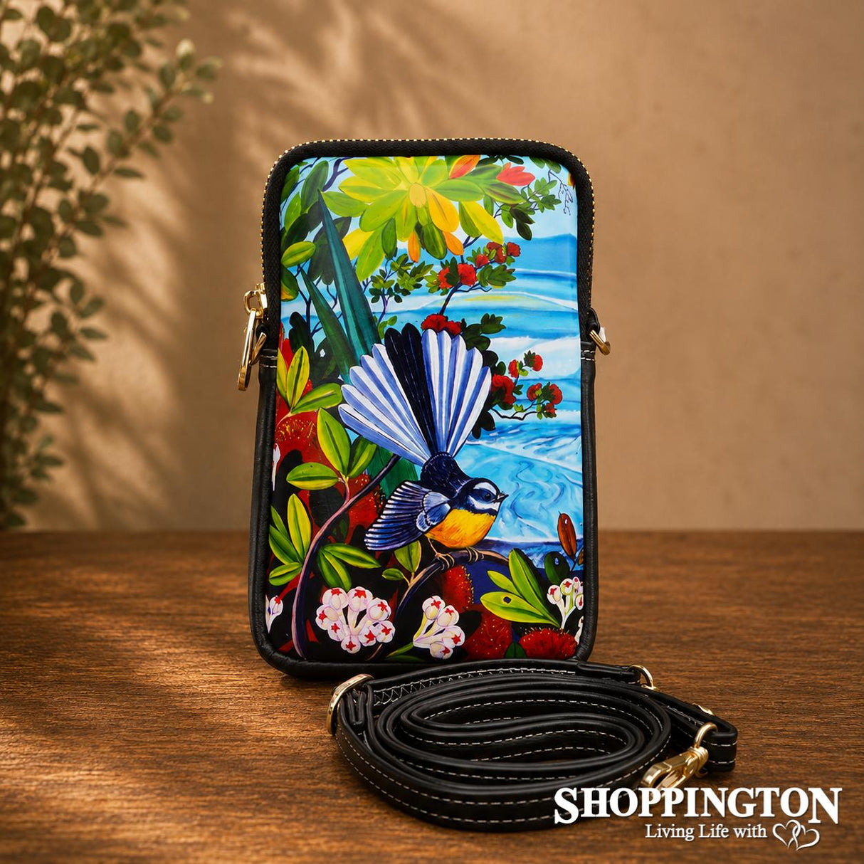 Leather NZ Print Shoulder/Cellphone Bag - Ocean Fantail - Irina Velman