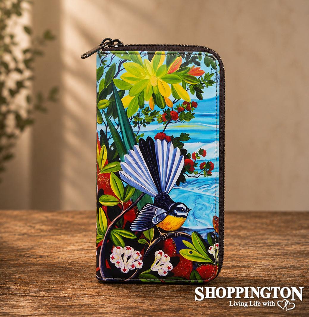 Leather NZ Print Wallet - Ocean Fantail - Irina Velman