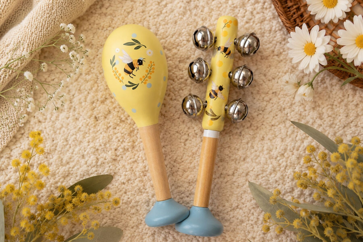 Buzzy Days Floral Bee Maraca & Bell Set