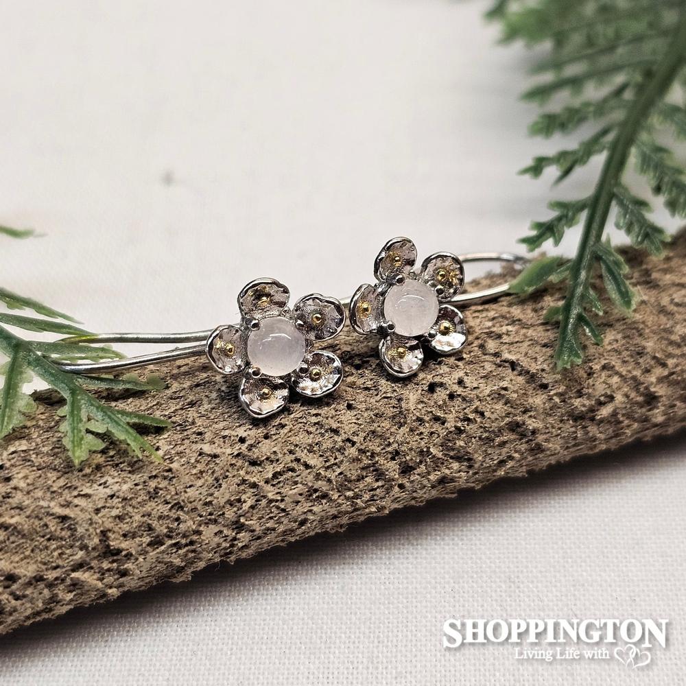 Manuka Drop earrings with Rose Quartz in Sterling Silver