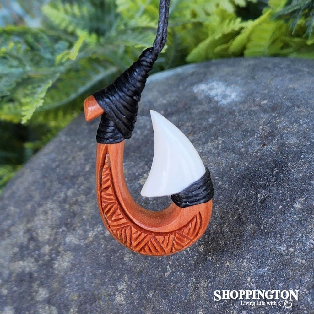 Maui Bone and Wood Hook Necklace