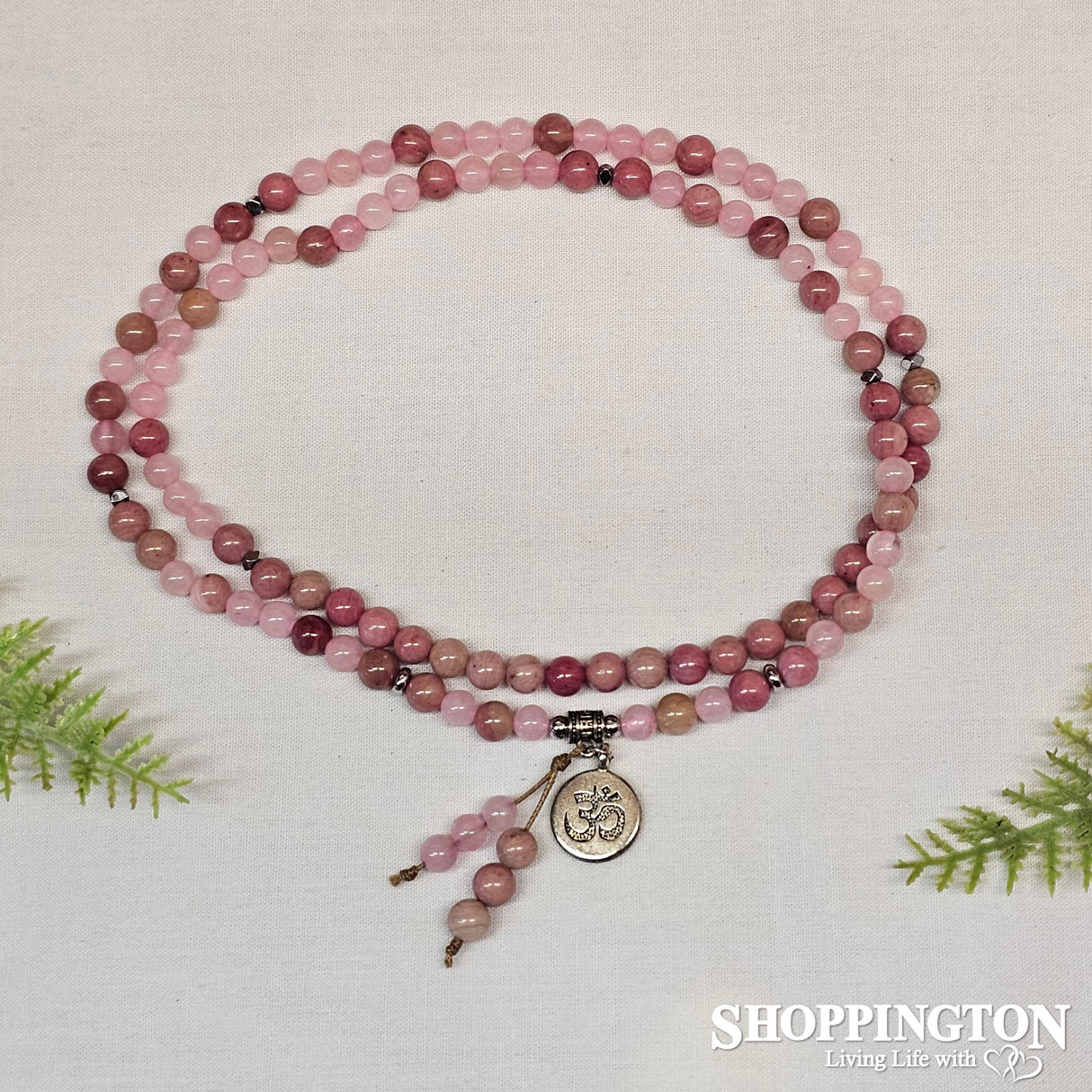 Rhodochrosite and Rose Quartz Mala Necklace- 108 Beads