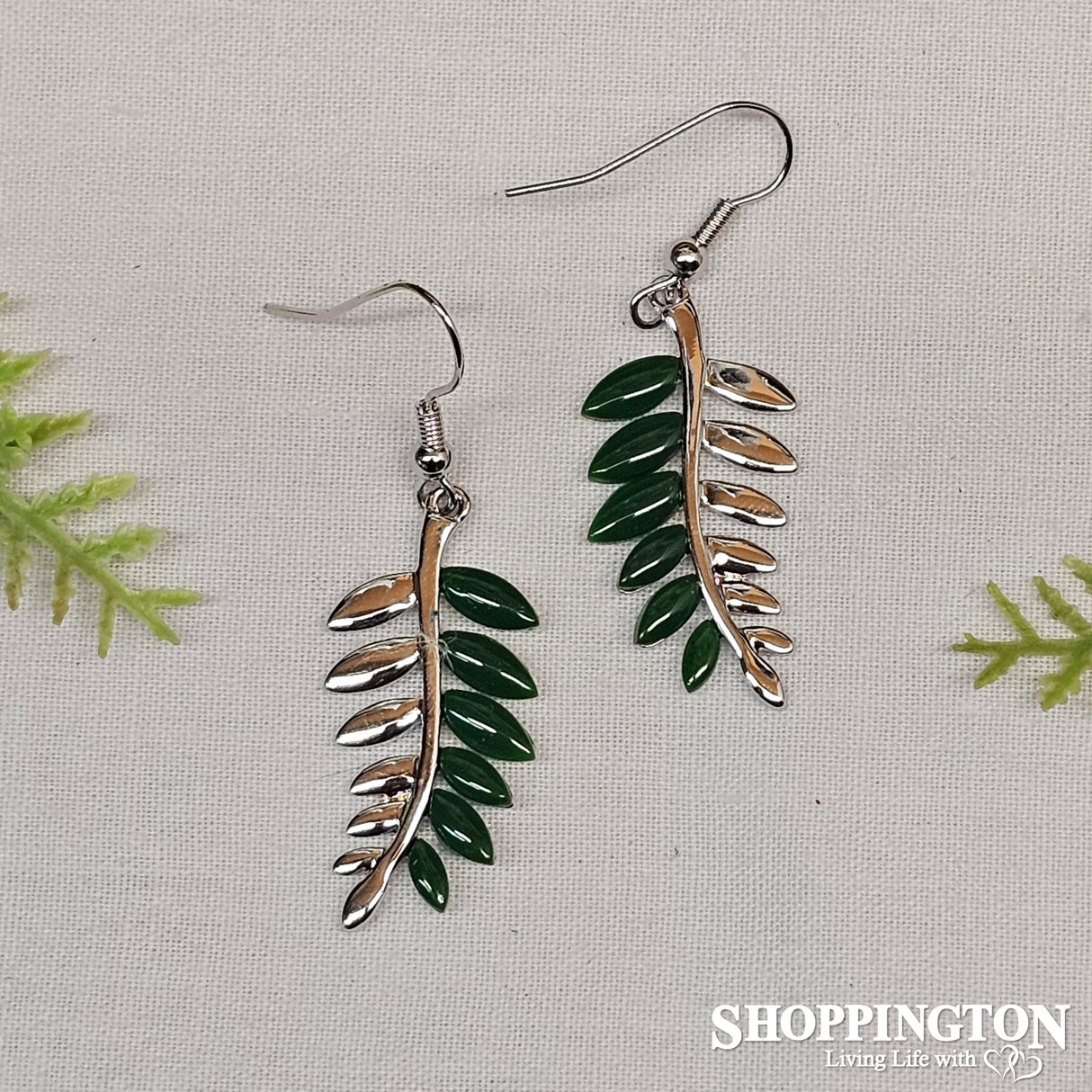 Green & Silver Fern Earrings