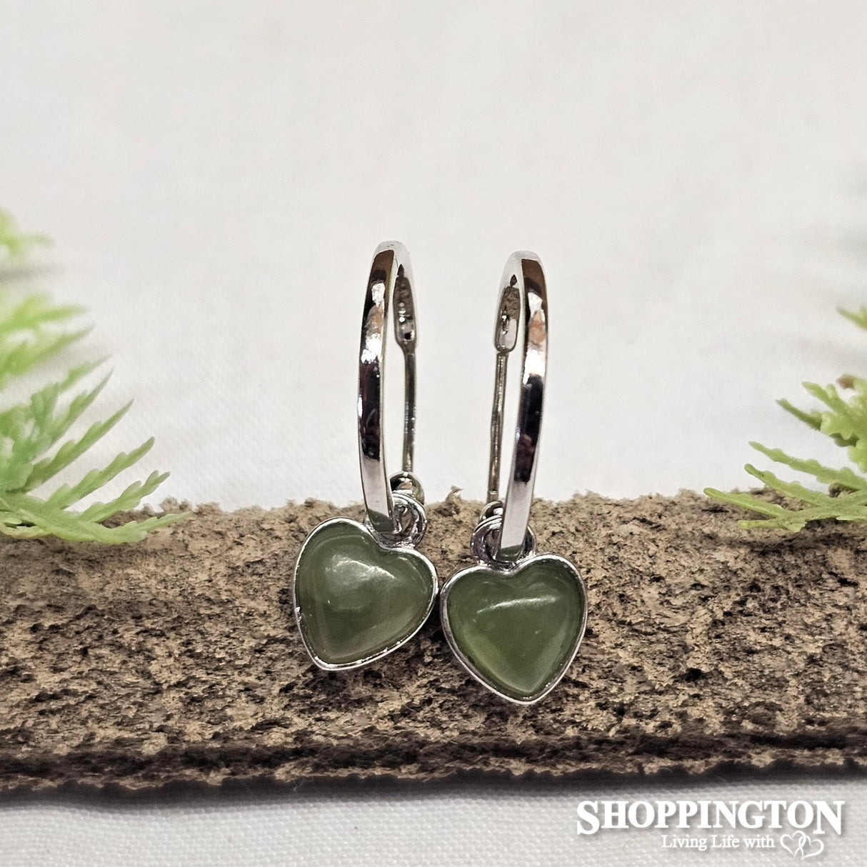Earrings - Sterling Silver Pounamu Heart Hoops 12mm