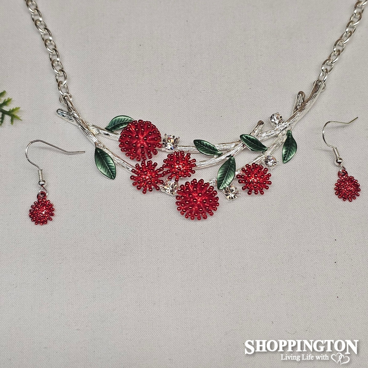 Necklace - Red & Silver Pohutukawa Set