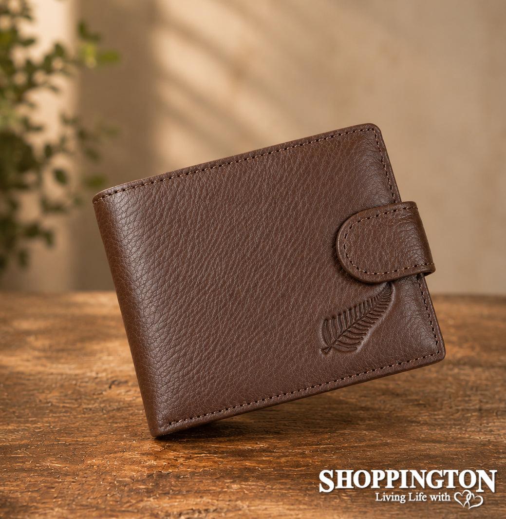 Men's Leather Flat Grain Wallet - Small Fern / Chocolate