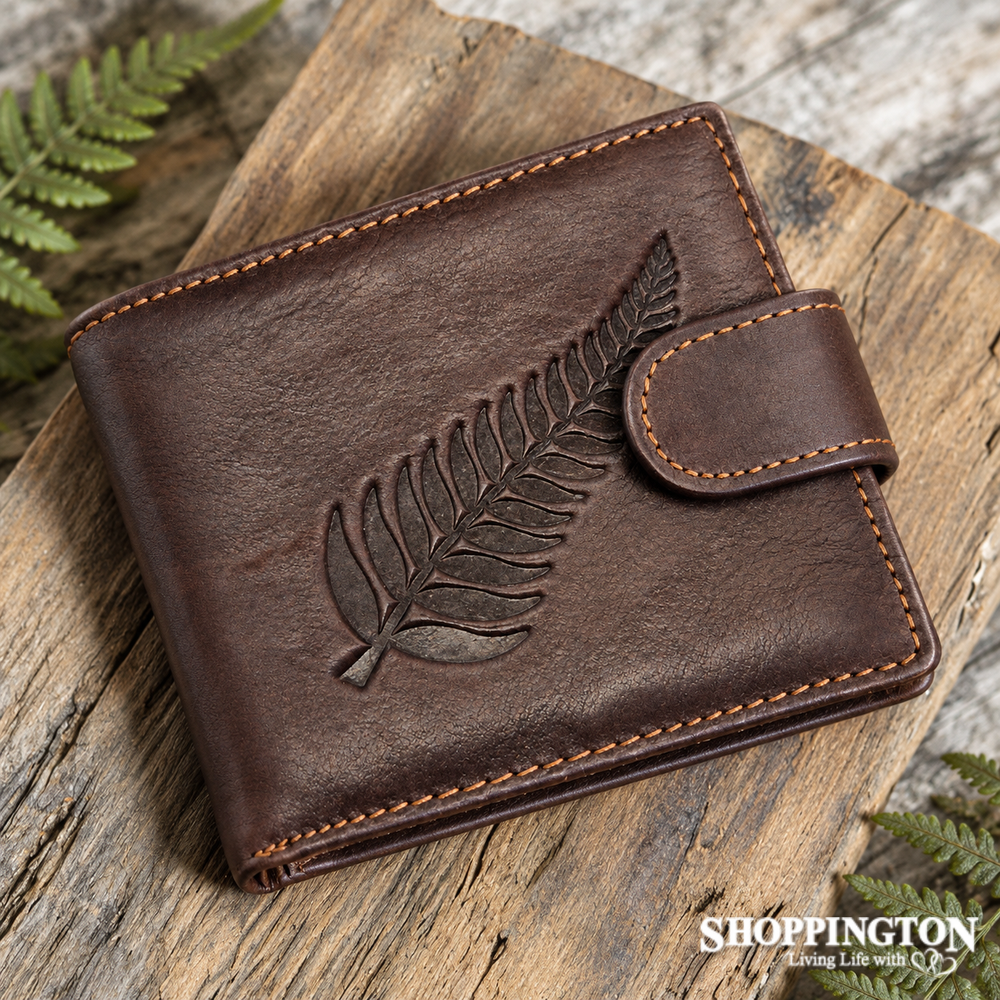 Mens Leather Grain Wallet - Large Fern - Coffee