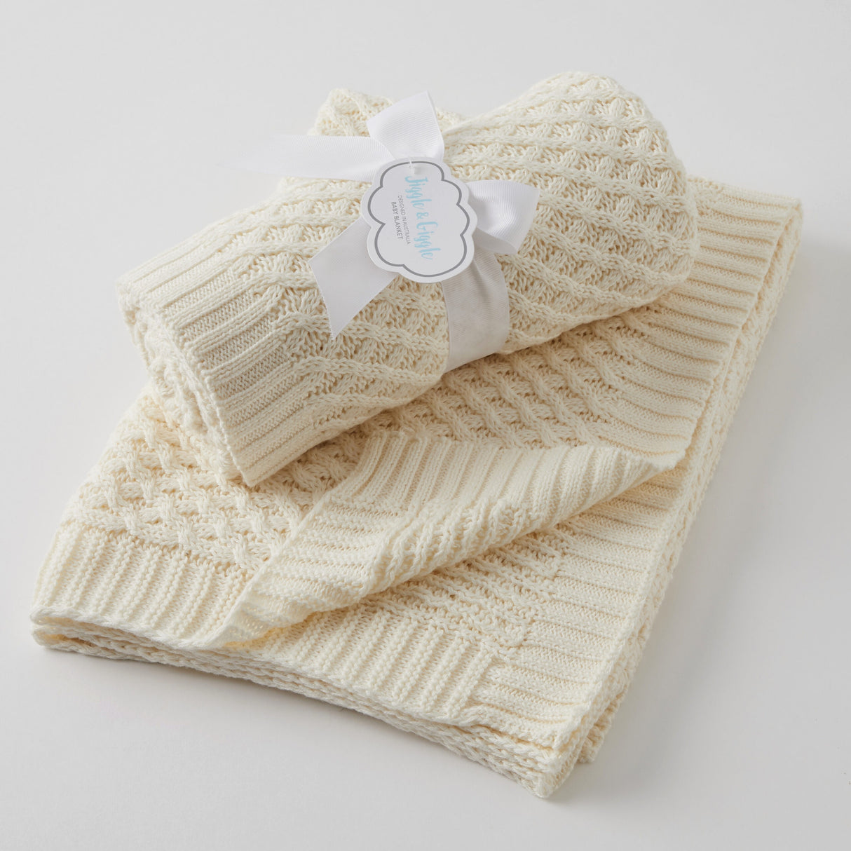 Cream Basket Weave Knit Baby Blanket