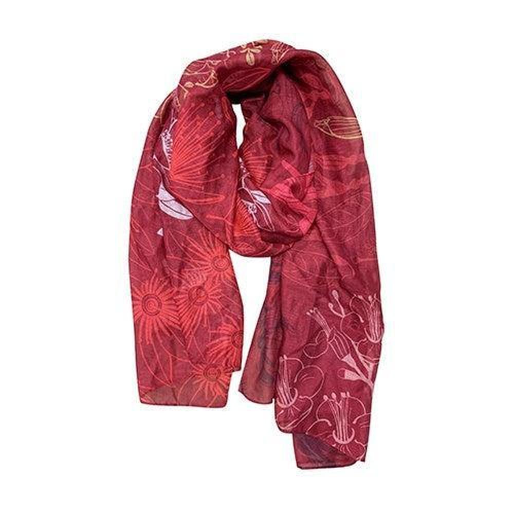NZ Fashion Scarf -Flora Fusion Red