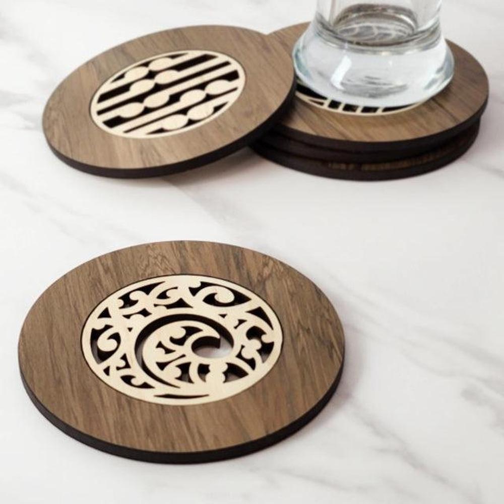 NZ Made Coaster: Kowhaiwhai Koru - River Rimu
