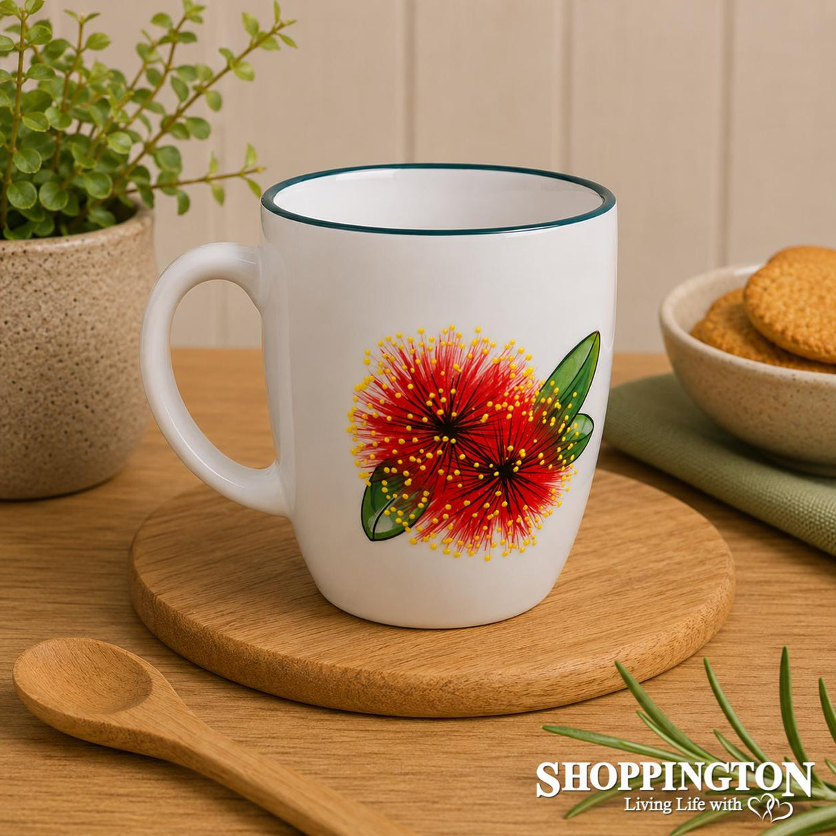 NZ Made Hand Painted - Double Pohutukawa Flower Blokes Mug