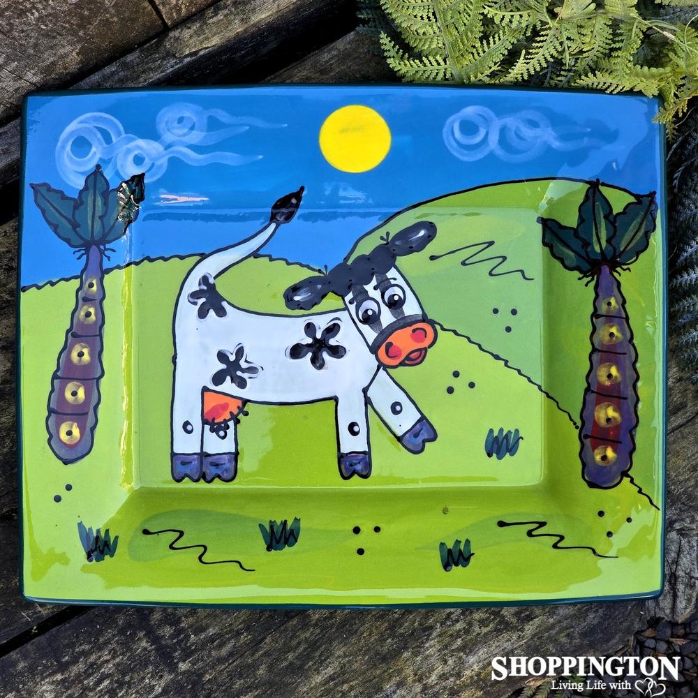 NZ Made Hand Painted - Platter - Cow & Nikau