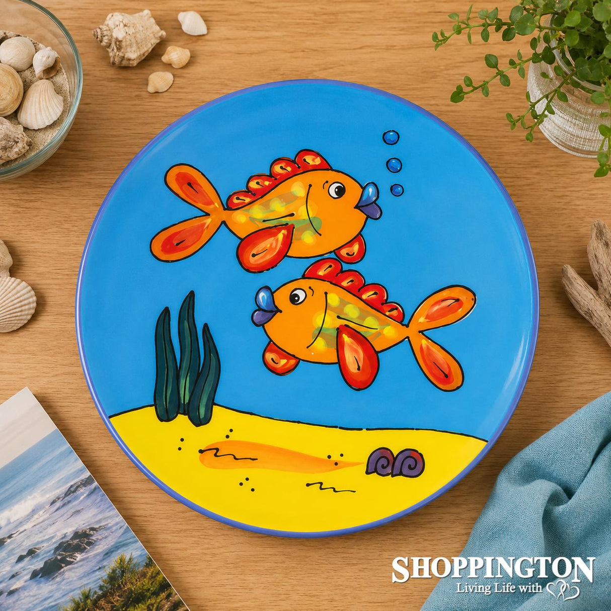 NZ Made Hand Painted - Salad Bowl Twin Orange Fish