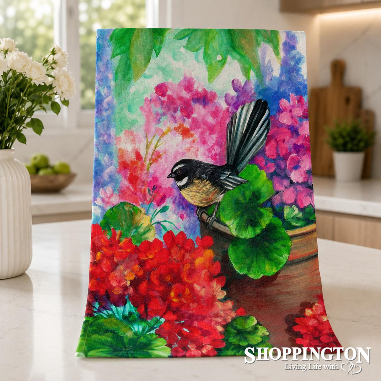 NZ Print Tea Towel - Fantail Floral