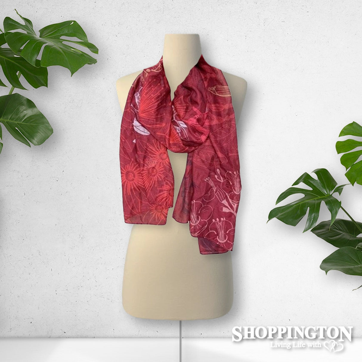 NZ Fashion Scarf -Flora Fusion Red