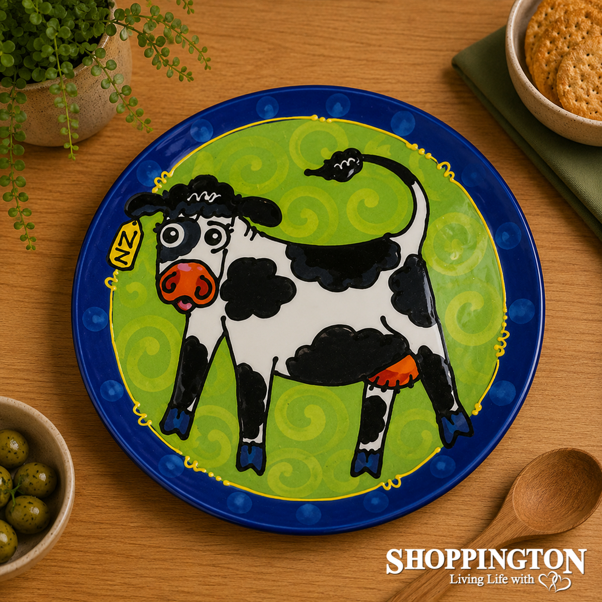 NZ Made Hand Painted - Small Salad Bowl Cow (NZ Side)