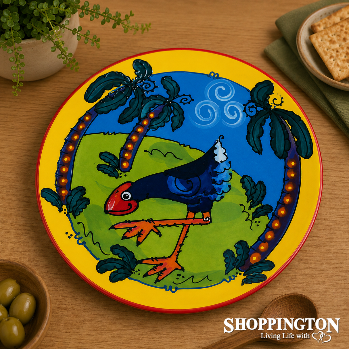 NZ Made Hand Painted - Salad Bowl Pukeko (Nikau)