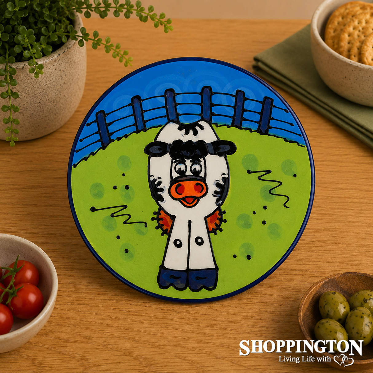 NZ Made Handpainted Side Plate / Cow (front facing)