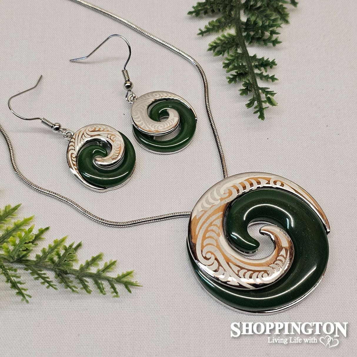 Necklace - Jade Resin & Laser Engraved Closed Koru