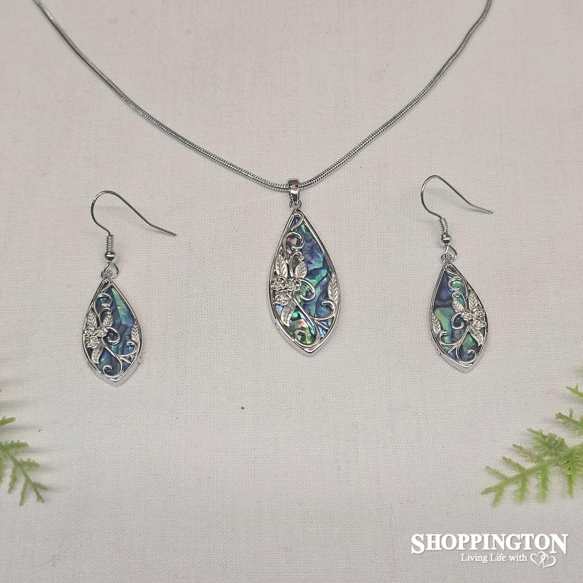 Necklace - Paua Flower Teardrop Set