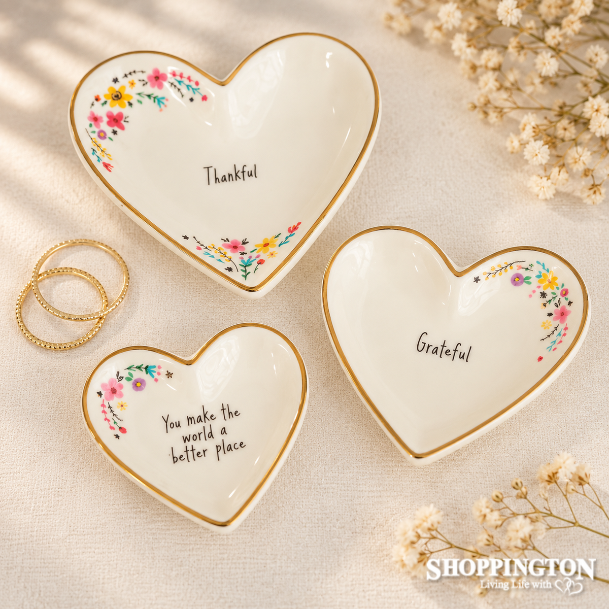 Nesting Heart Dishes Grateful- Set of 3