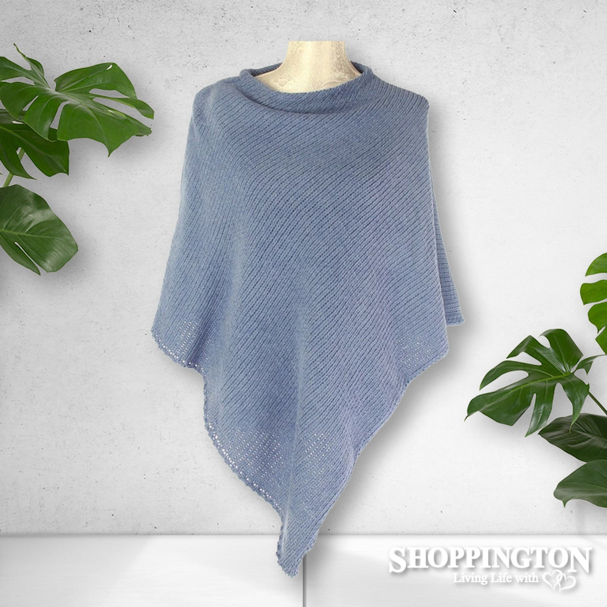 Poncho - Plain Chenille Blue