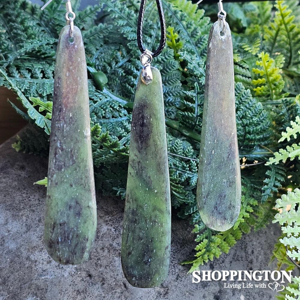 Pounamu - Hapopo Roimata Earrings & Pendant Set