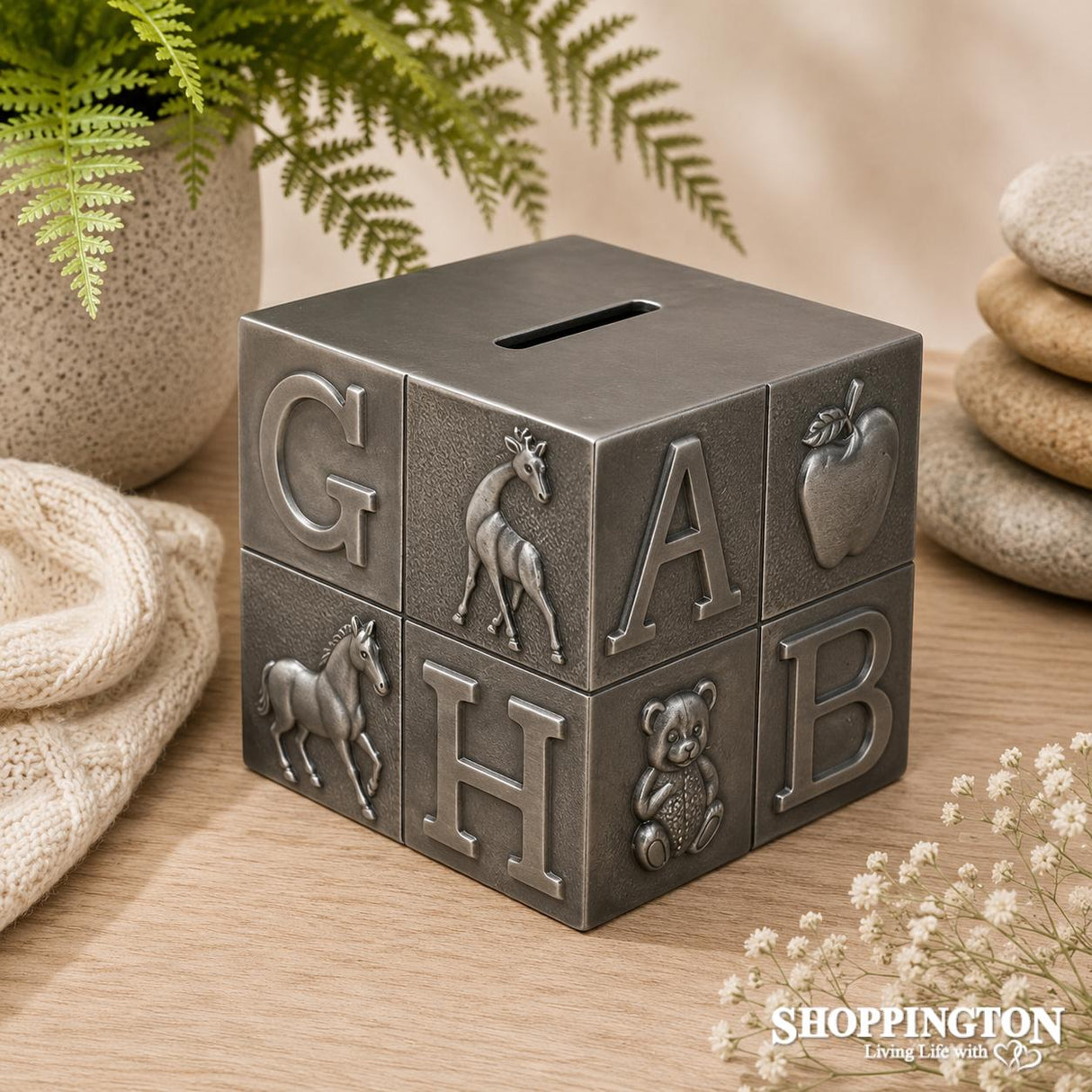 Premium Pewter ABC Cube Money Box