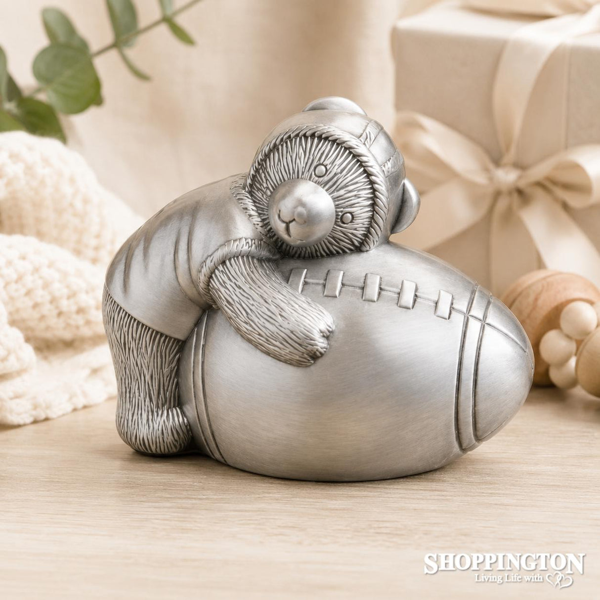Premium Pewter Bear & Football Money Box