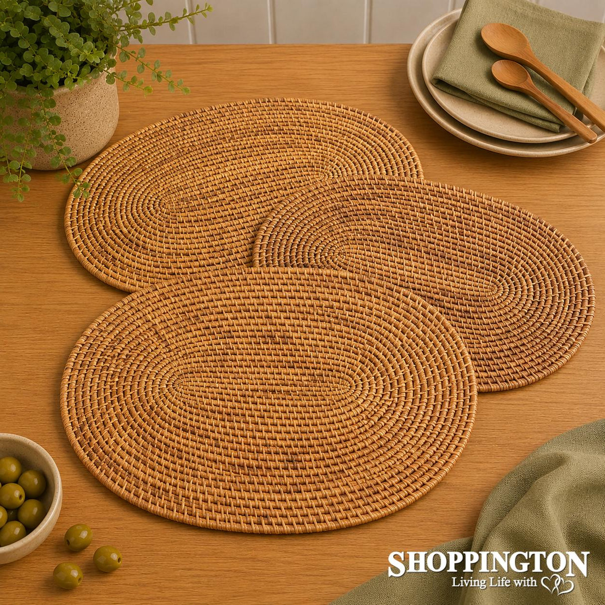 Rattan Cane Placemat - Natural - Oval