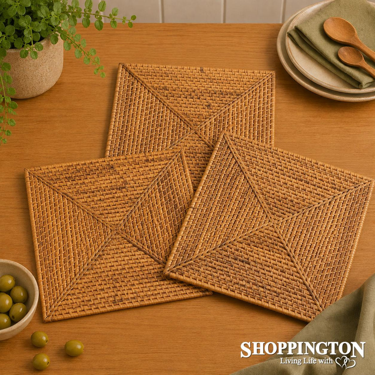 Rattan Cane Placemat - Natural - Square