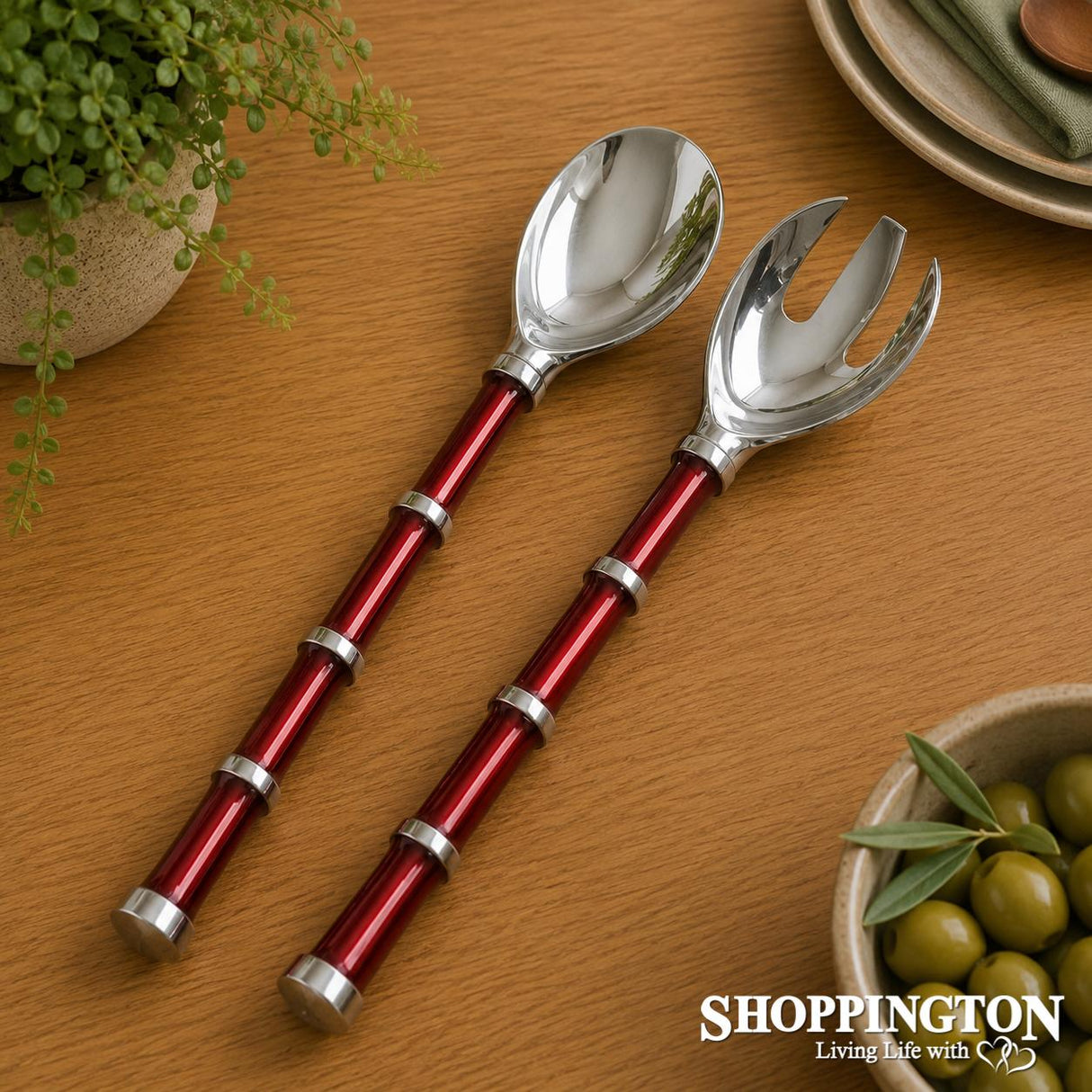 Ribbed Salad Servers - Red