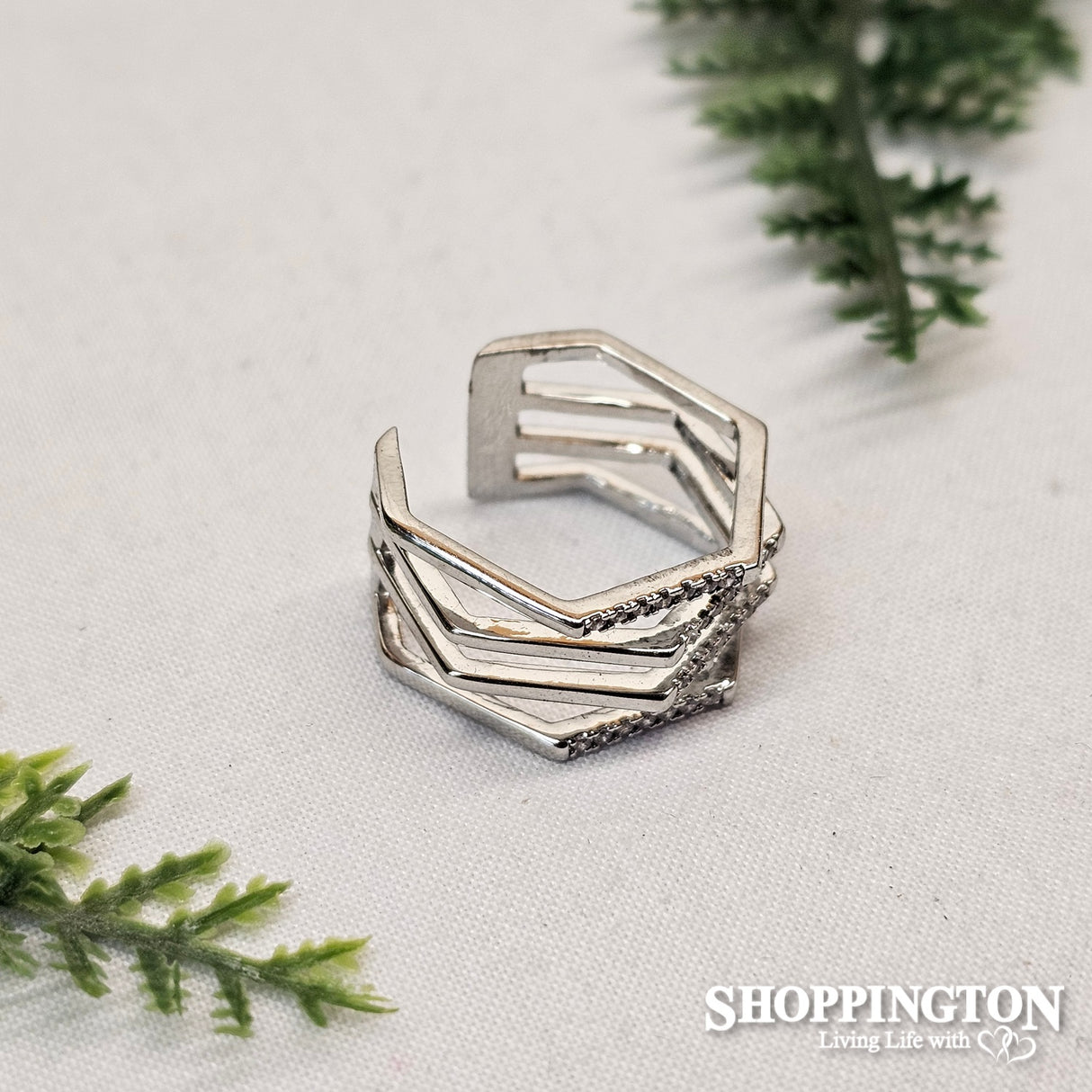 Ring - Silver & Diamante Hex