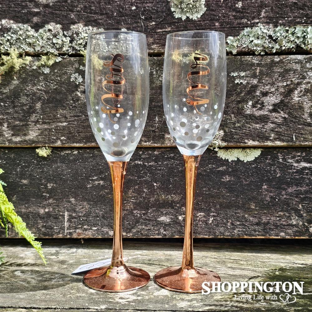 Rose Gold Champagne Flutes - Mr & Mrs