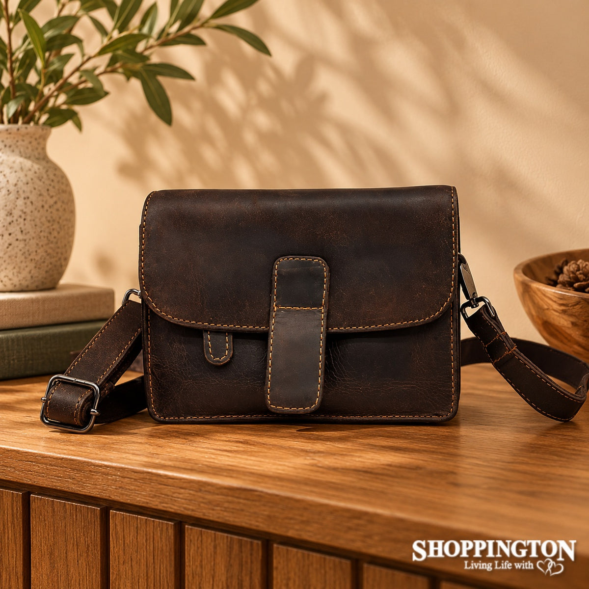 100% Leather Mobile Bag - Brown