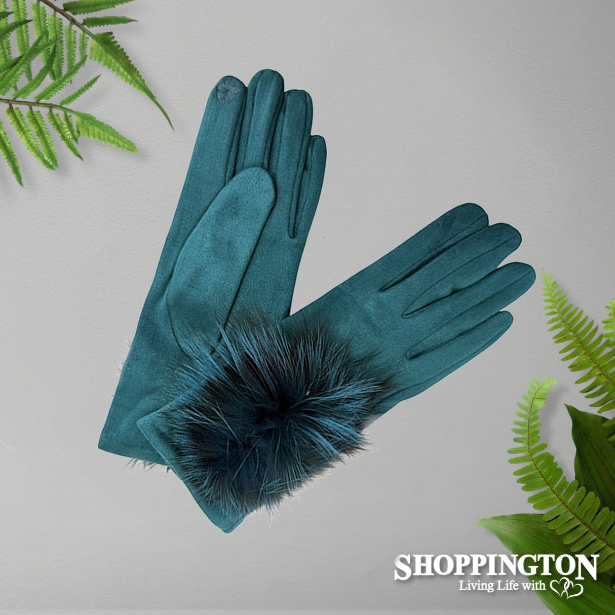 Gloves - Suede with large Pompom - Teal