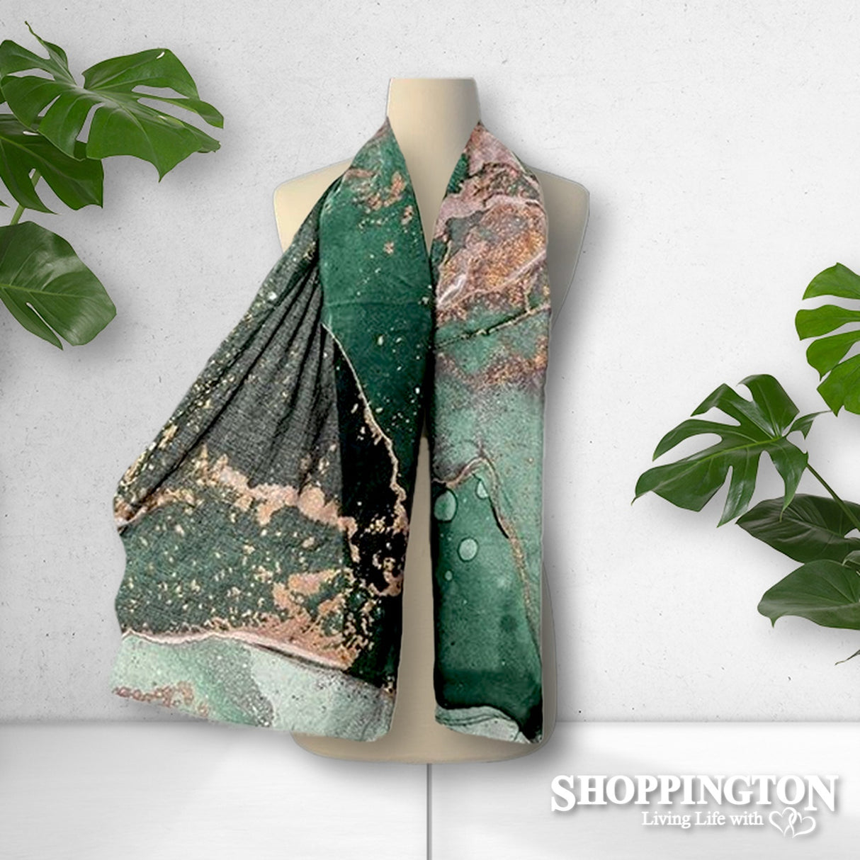 Scarf - Green Gold Metallic Splatter