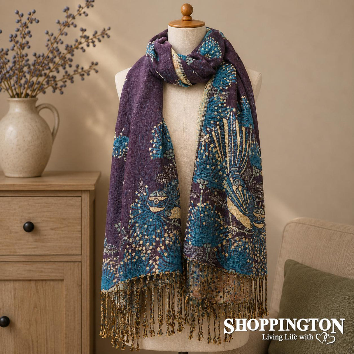 Scarf - Pashmina Look Fantail Teal/Purple