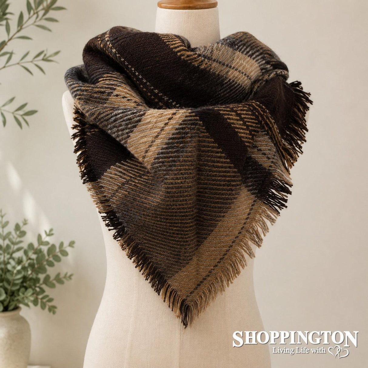 Scarf - Triangle Winter Tartan - Brown