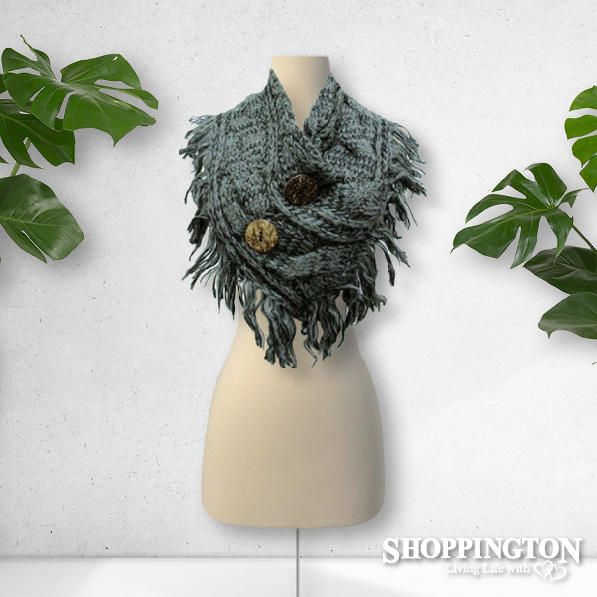 Scarf - Large Button Grey