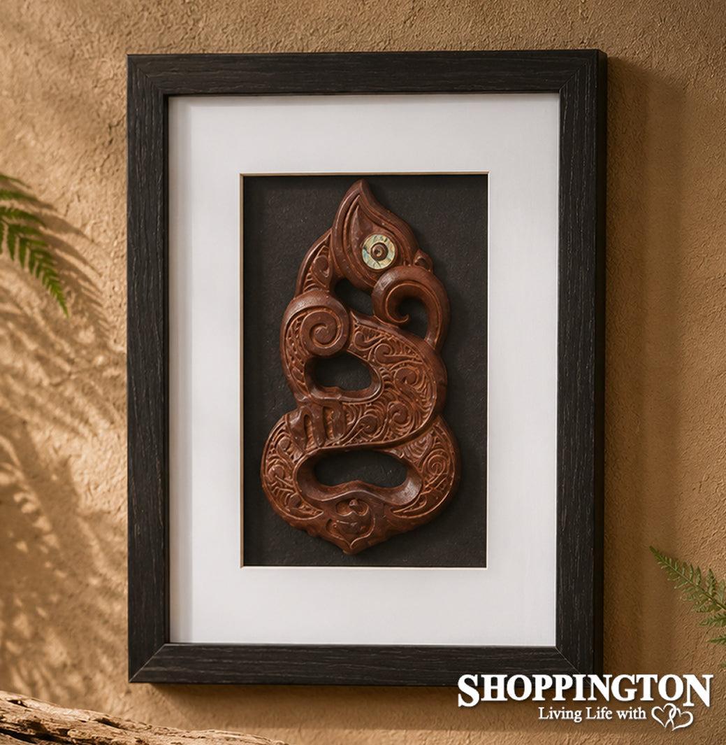 Shadow Box Wall Art with Hand Carved Wood Manaia